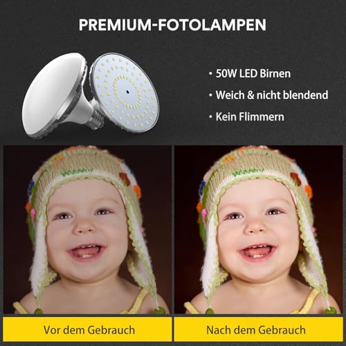 RALENO Studio Softbox Lighting Kit Photography, 2 x 50 x 50 cm Continuous Lighting Equipment with 50W LED Bulb, Universal Tripod Mount, Fabric Bag for Photo Studio Equipment