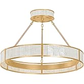Hudson Valley Lighting Halcott 1-Light 30" Chandelier | Vintage Gold Leaf with Capiz Shell Panels | Coastal Luxe Round LED Ri