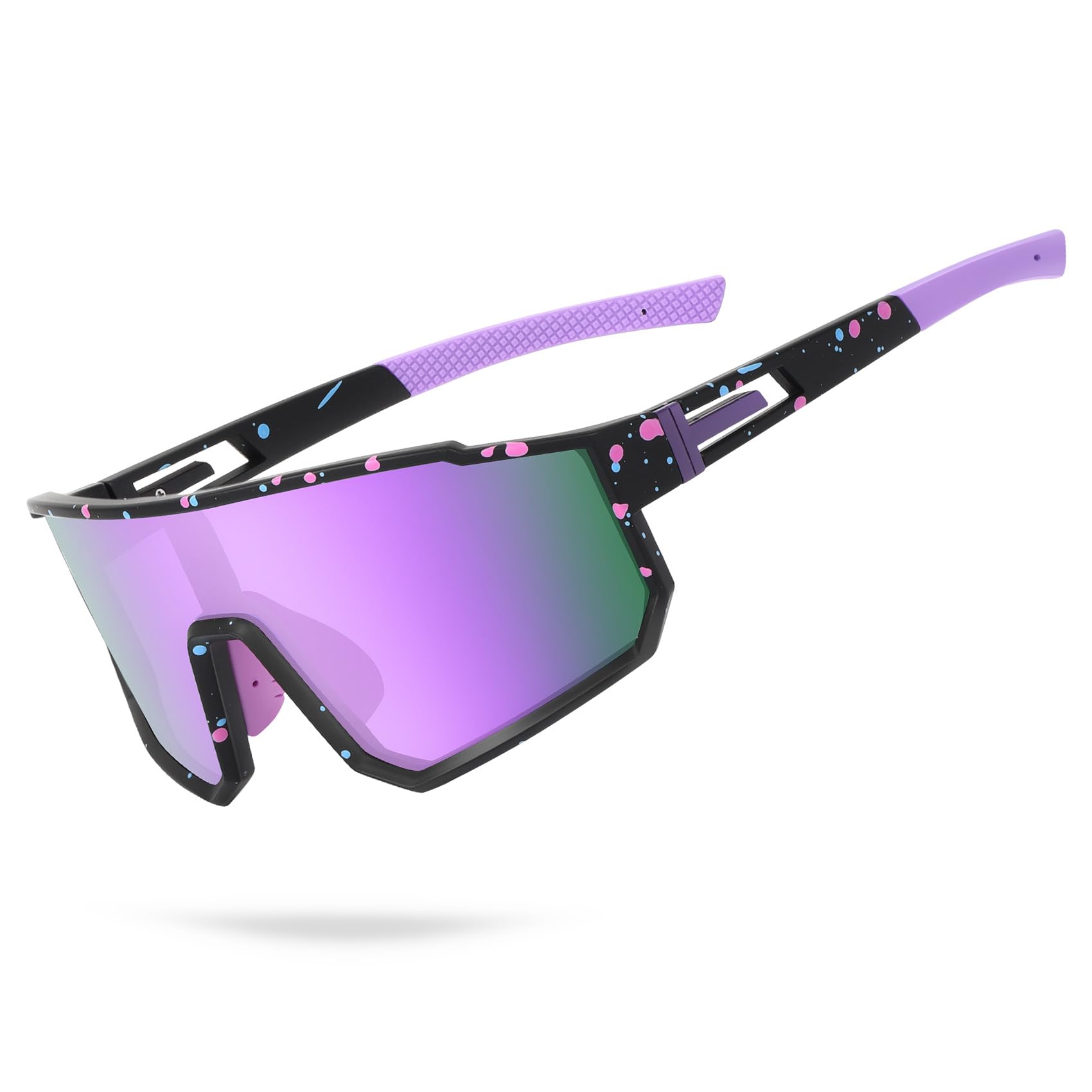 Derowern Boys Baseball Sunglasses, Polarized Sports Sunglasses, UV400 Protection, for Boys and Girls, Softball Cycling, Yellow Frame Red Lenses…, Purple Lens, Youth