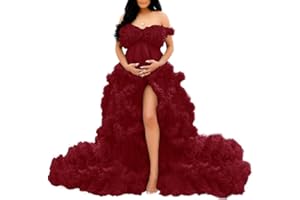 ZQSEP Puffy Tulle Robe for Maternity Photoshoot Ruffles V Neck Illusion Bridal Lingerie Bathgown Baby Shower Dress