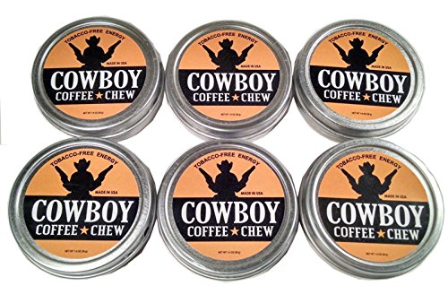 Cowboy Coffee Chew (Pack of 6) Quit Chewing Tin Can Non Tobacco Nicotine Free Smokeless Alternative to Dip Snuff Snus Leaf Pouch