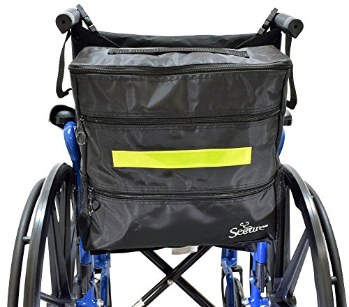 Secure WBP-1B Wheelchair Storage Backpack Bag with Multiple Pockets and Nighttime Safety Reflector, Black (13" x 12.5"x 3")