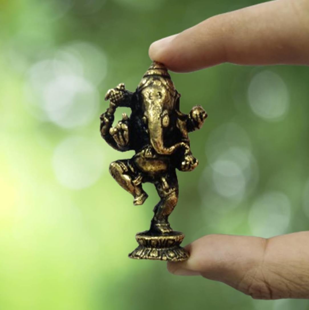 Purpledip Metal Idol Ganesha (Ganapathi Or Vinayak): Rare Collectible Small-But-Heavy Statue, Golden, 2.5 Inch (12599B)
