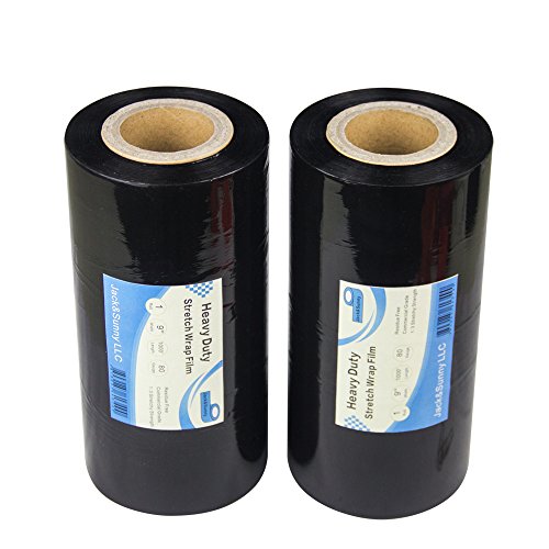 Jack&Sunny Stretch Wrap 9''x 1000 Ft 80 Gauge (Pack of 1 Roll) Black for Moving Shipping Packing Depot&Storage Industrial Hand Plastic Stretch Wrap Film