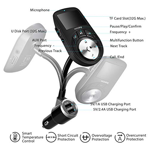 VicTsing Bluetooth FM Transmitter Hands-Free Calling Car Kit 163