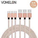 Micro USB Cable, 3Pack 10FT Nylon Braided Tangle-Free High Speed Charging Cord for Samsung, Nexus, LG, Motorola, Android Smartphones and More-[Golden+Silver]