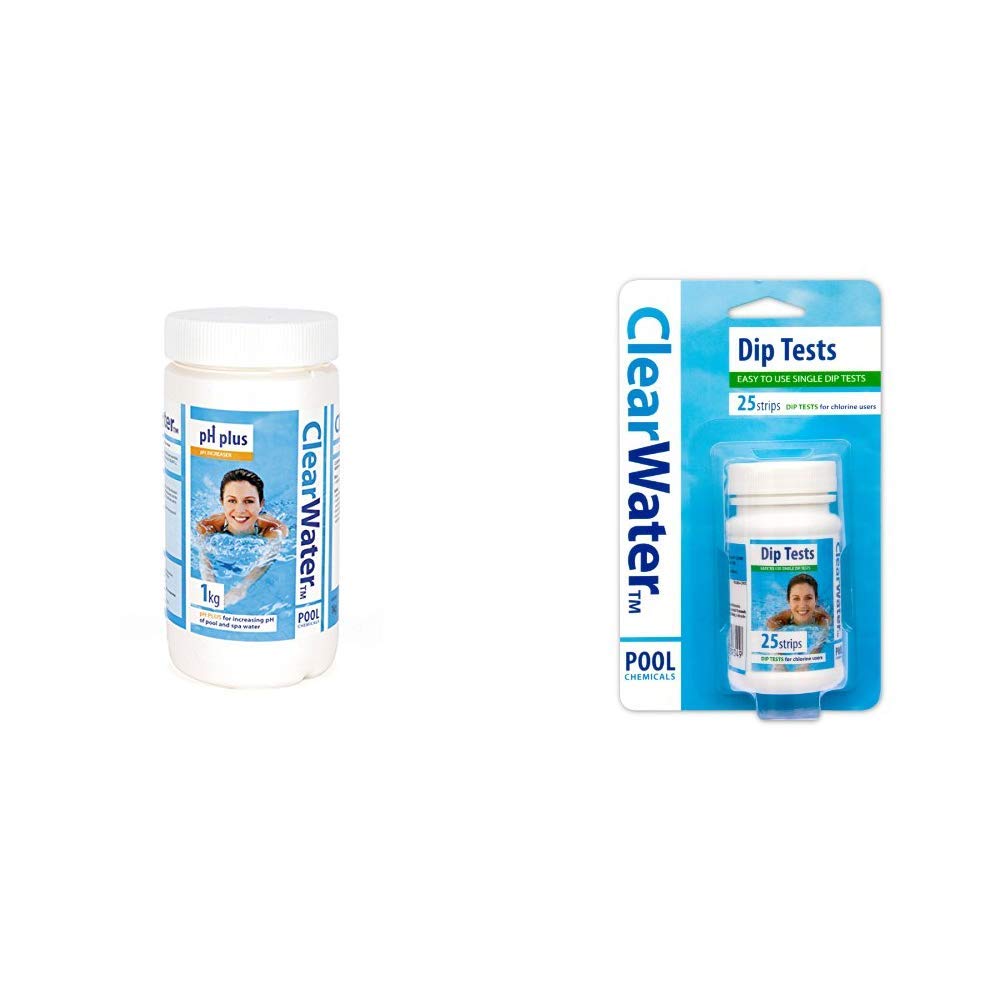 Clearwater CH0005 PH Plus Increaser for Swimming Pool and Spa Treatment & CH0012 25 Dip Test Strips for Swimming Pool and Spa Treatment