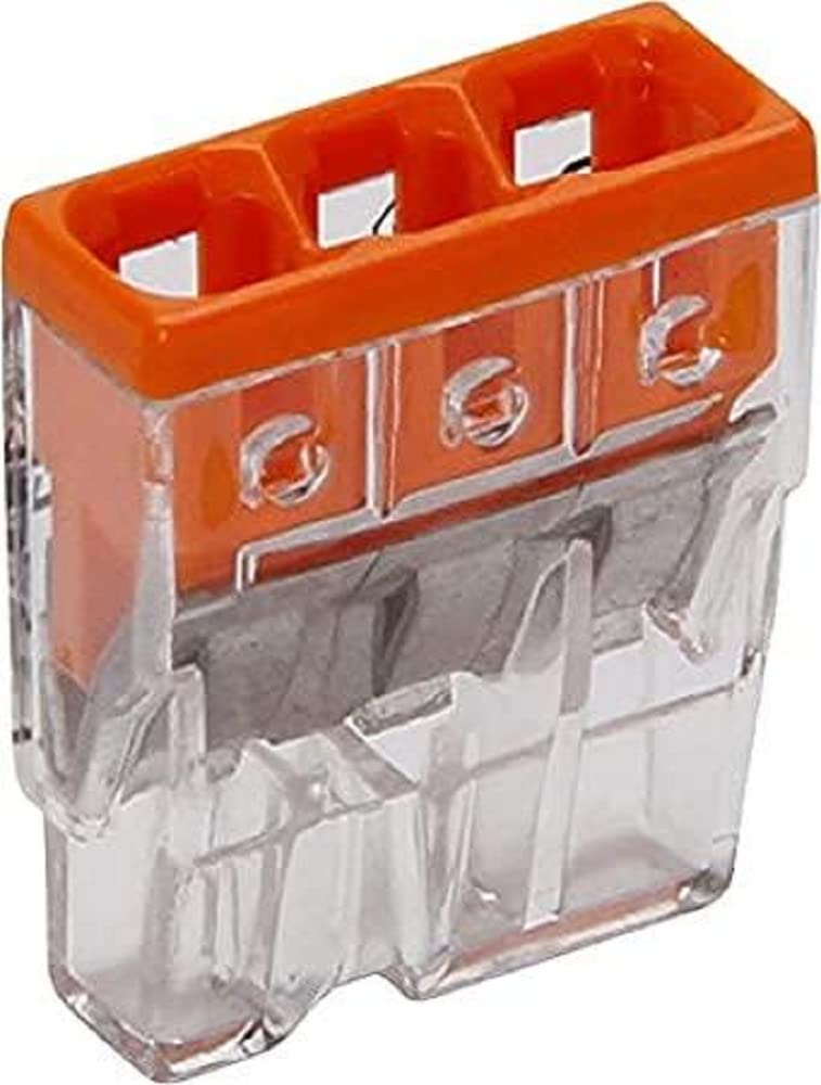 Kopp 33346409 WAGO Compact Junction 3 Wire Clamp Orange 0.5 – 2.5 mm² Set of 10, Transparent/Orange