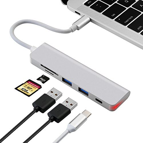 USB C Hub, Type-C Hub with PD+2USB3.0+SD+TF Card Reader, Portable Aluminum USB C Adapter for 2017 MacBook Pro 2017 iMac, Multi-Port Charging &amp; Connecting Adapter