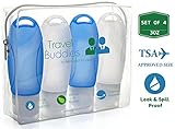 TSA Approved Silicone Travel Bottles Kit 3oz Set of 4 - Leak Proof BPA Free Toiletries Containers w/ Clear Toiletry Bag
