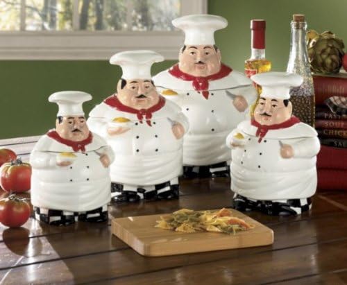 Amazon Com Bistro Fat Chef Canister Set Ceramic Kitchen Decor