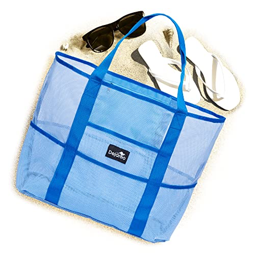 Dejaroo Mesh Beach Bag, Lightweight Mesh Tote Bag with 8 Pockets For