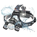 LED Headlamp, Mifine Super Bright 3 LED Headlamp Waterproof 4 Modes Hands Free Headlight (Included Rechargeable Batteries, USB Cable, Wall Charger, Car Charger) for Outdoor Sports