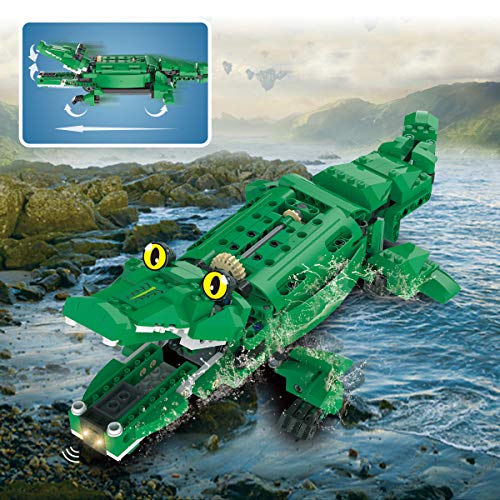 Fistone Building Blocks Electric Induction Toys Dinosaur and Crocodile 2 in 1 Model Sets Assembling Puzzle Toys for Kids and Adults - Thumbnail 5