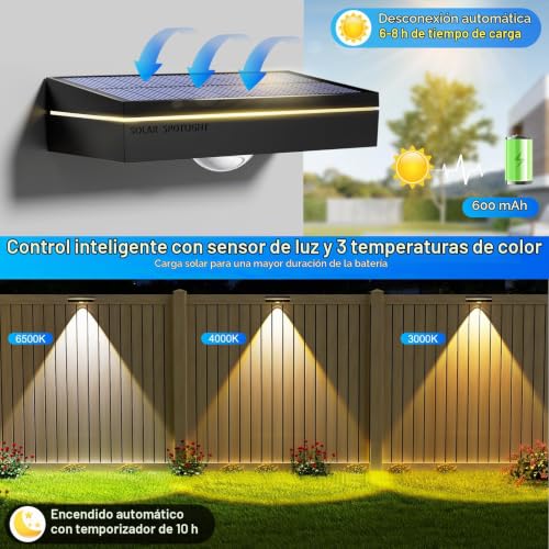 Giliwosy - Solar Garden Lights Outdoor with 3 Color Temperatures, IP65 Waterproof, LED Wall Lights for Fence, Stairs, Decking, Balcony - 4 Pack