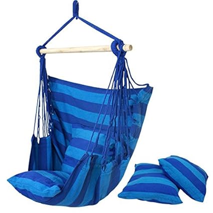 HPD Cotton Striped Hanging Hammock Rope Chair Porch Swing Seat Camping Patio (Blue)