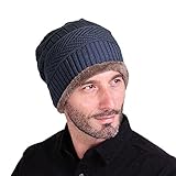 Tirain Men's Stylish Slouchy Knit Beanie Hats Fleece Lined Skull Ski Caps (One size, Navy blue)