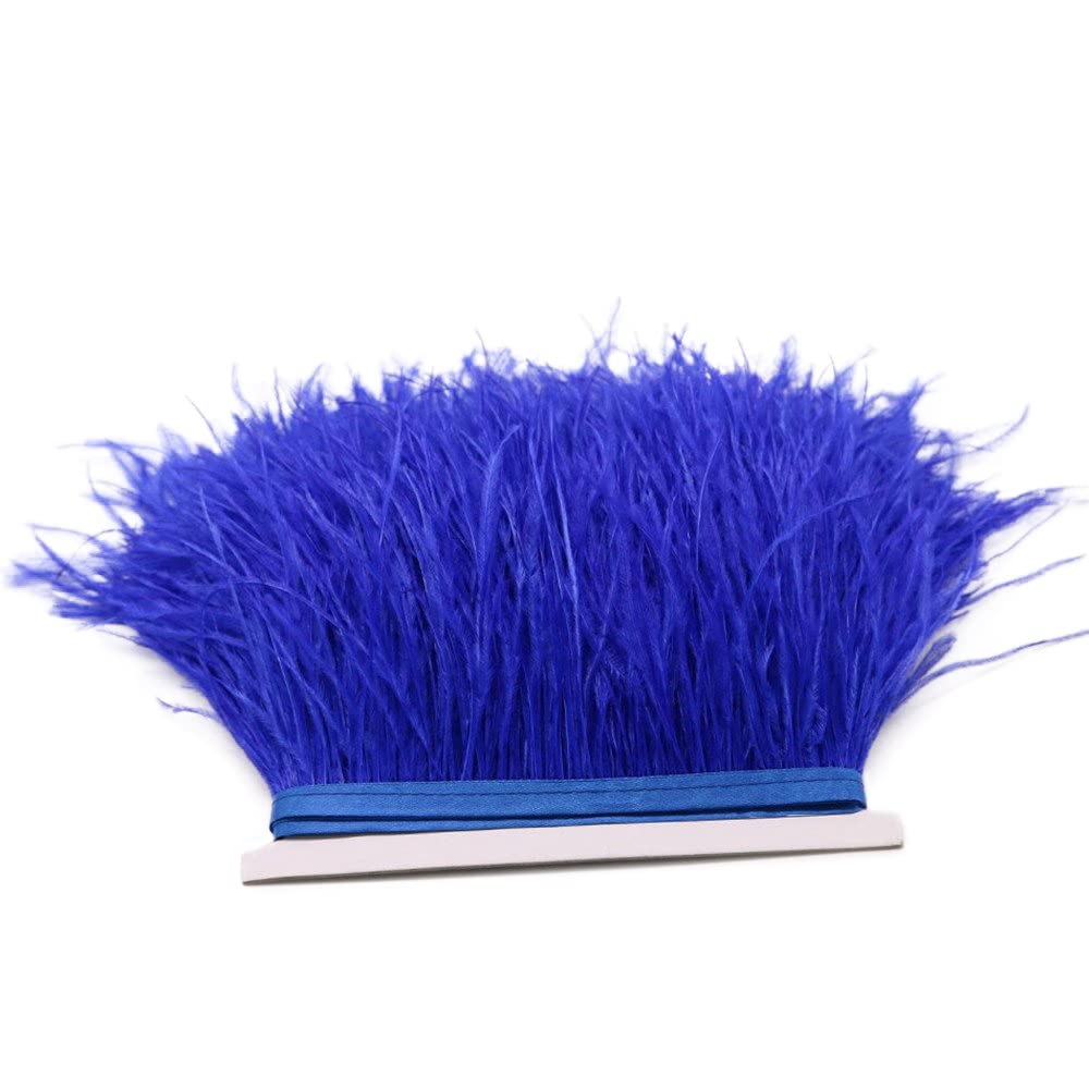 FQTANJU 2 Yards Soft & Natural Ostrich Feathers Fringe Trims Ribbon Used for Dress, Sewing, Craft Clothing, Lighting Decoration, Clothing DIY, etc. (Royal Blue)