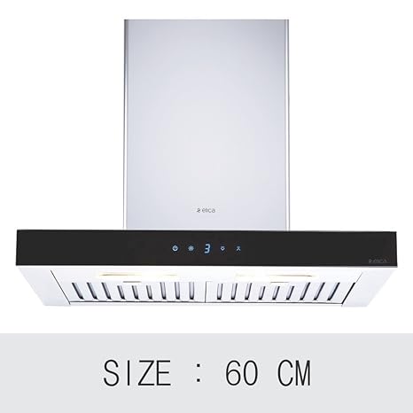 Elica 60 cm 1220 m3/hr Chimney (SPOT ETB PLUS LTW 60 TC3V LED, 2 Baffle Filters, Touch Control, Steel & Black)