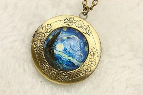 Starry Night Photo Necklace Locket,Pendant,Vintage Jewelry
