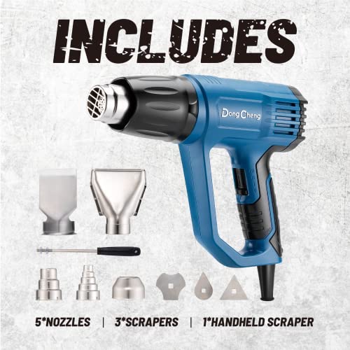 DongCheng 2000 W Heißluftpistolen 50-600 ℃ Variable Temperatureinstellungen,schnelle Erwärmung Heißluftpistole,9 Zubehörteilen zum Entfernen von Farbe, Schrumpffolie, Vinylfolie,DQB04-2000 (EA-03)