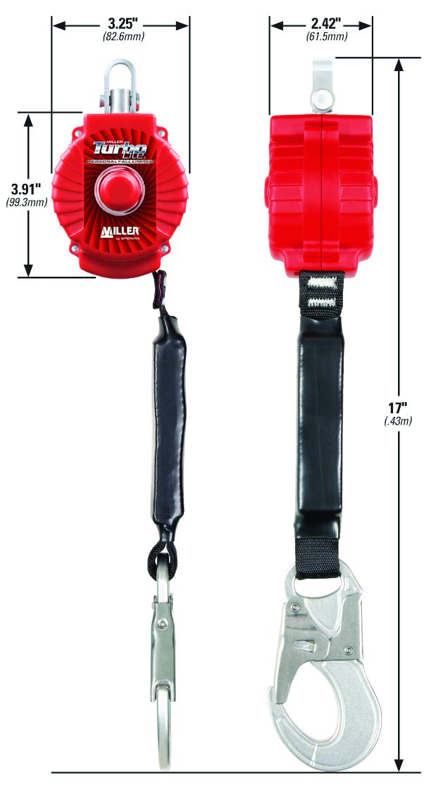 Miller TurboLite 6-Foot Personal Fall Limiter with Unit End Steel Carabiner & Lanyard End Steel Locking Snap Hook (MFL-1-Z7/6FT) - Fall Arrest Safety Clips - 
