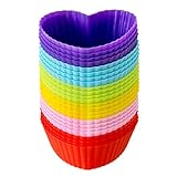 LAVAVIDA Reusable Cupcake Molds, 24 Pack Silicone Muffin Cups, Heart Shape Baking Liners