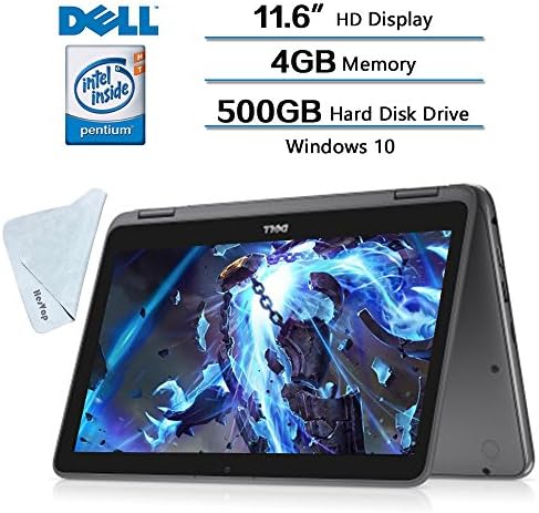 2018 Newest Dell Flagship Inspiron 2-in-1 11.6โ HD Touchscreen Laptop, Intel Pentium Processor N3710 Up to 2.56 GHz, 4GB RAM, 500GB 5400 RPM HDD, Intel HD Graphics, Win10 W/ Microfiber Cleaning Cloth