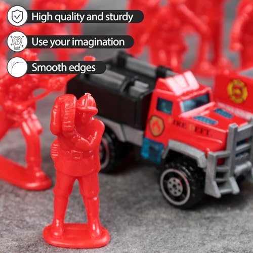 LovesTown 50PCS Fire Truck Toy Set, 6PCS Die-cast Small Rescue Emergency Vehicles Red Fire Trucks 44PCS Firemen Toy Figures for Kids Boys Birthday