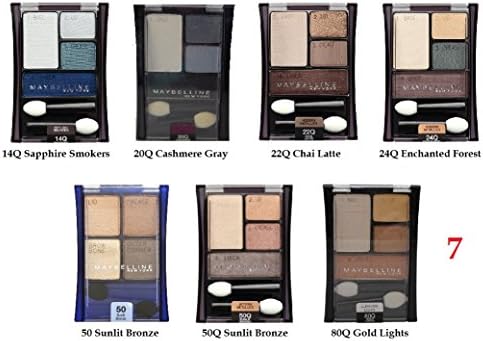 (Pack of 7) - VALUE PACK! - MIX of Maybelline New York Expert Wear Eyeshadow Quads,14Q Sapphire Smokers, 20 Cashmere Gray, 22Q Chai Latte, 24Q Enchanted Forest...
