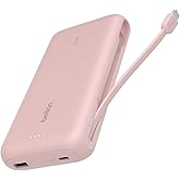 Belkin Portable Charger, Power Bank with Integrated Cable 20000 mAh 30W - Fast Charging USB C Power Delivery - iPhone 17, Air, Pro, Pro Max, iPad, AirPods, Apple Watch, Galaxy S25, & More - Pink