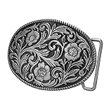 Buckle Rage Adult Womens Ornate Flowers Western Cowgirl Oval Belt Buckle Silver