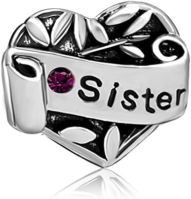 T50Jewelry Heart Sister Love February Charms Beads for Bracelets