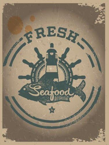 Fresh Seafood Metal Sign, Outdoor Coastal Life Style, Lighthouse, Nautical Decor