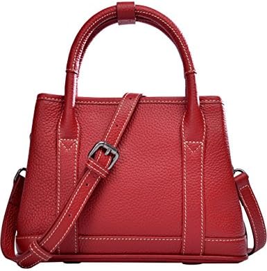 CUKKE Womens Genuine Leather Shoulder Messenger Bag Red