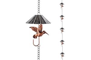 giole 9.54 FT Rain Chain, Umbrella-Shaped Rain Chain for Outside with 10 Cups & Hummingbird Decor, Adjustable Rain Catcher Chain for Gutters, Eaves, Drainage, Replacement for Downpout