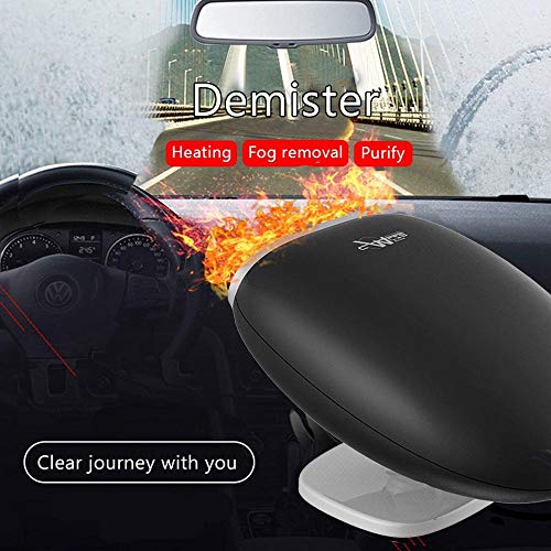 Portable Car Heater Defroster, Upgraded 12 V Fast Heating Car Windscreen Demister Heater, 360° Rotating 2 in 1 Auto Heating Cooling Fan with Plug in Cigarette Lighter for Vehicle Trucks (Black)