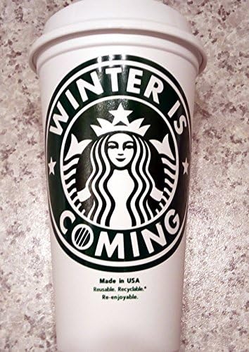 Winter is Coming Game of Thrones House Stark Motto Starbuck's 16 oz Reusable Plastic Travel Mug & Lid