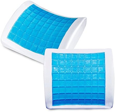 Relaxca Lumbar Support Pillow with Cooling Gel Pad - Deluxe Lower Back Cushion For Comfortable Sitting and Improved Posture with No Sweat Heat Absorbing Cool Pack and Flexible Seat Strap - White