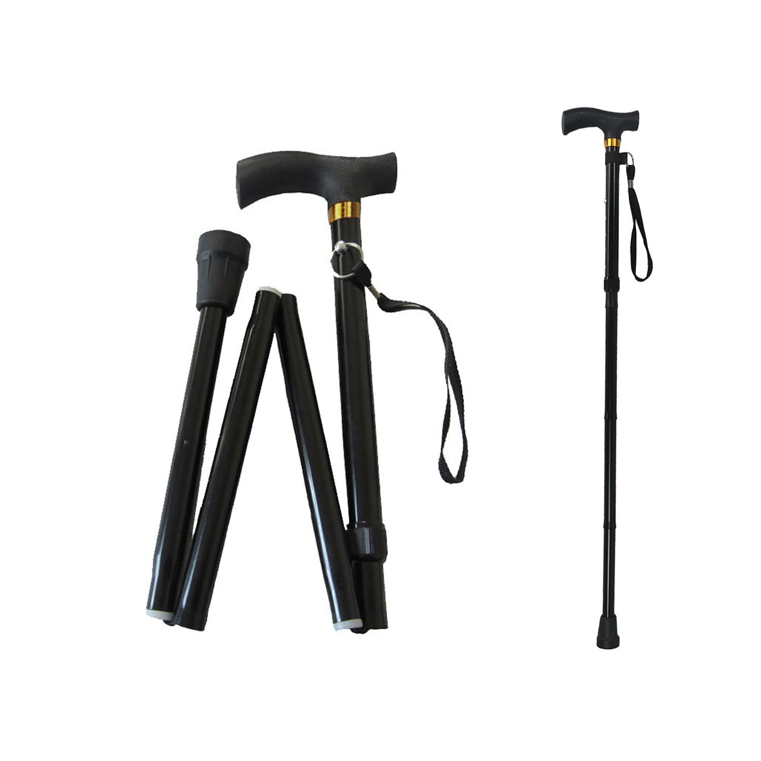 CAM2 Foldable Walking Stick, Non-Slip Telescopic Hiking Poles, Black