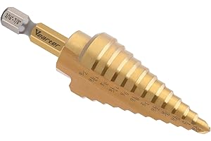 Vearter HSS Straight Groove Step Drill Bits, 3/16" - 7/8" Unibit 12 Steps M2 Material Titanium Coated Hex Shank for Drilling Holes in Stainless Steel Aluminium Sheet Metal Wood Plastic PVC
