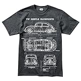 Beetle Bug Camper Classic Blueprint T Shirt 2XL Heather Charcoal