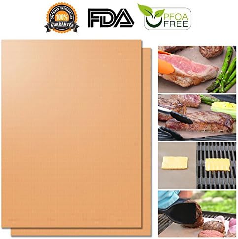 ROKE Copper Grill Mat Set of 2 - Non stick BBQ Grill Mats - FDA-Approved, PFOA Free, Reusable and Easy to Clean - Works on Gas, Charcoal, Electric Grills - 15.75 x 13 inch