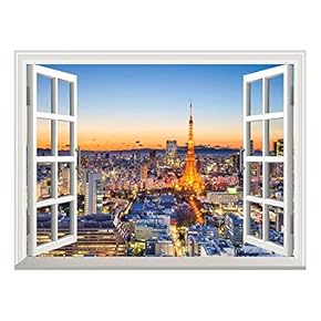 Removable Wall Sticker/Wall Mural - Tokyo, Japan Skyline at Tokyo Tower | Creative Window View Home Decor/Wall Decor - 24"x32"
