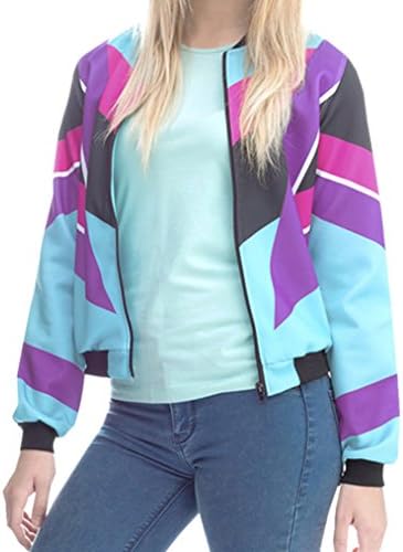 Women Bomber Jacket Colorful 90s Design 3D Printed Outwear Sexy Basic Coats