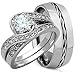 NYCJewelrydesign 3 Pieces Men's and Women's, His & Hers, 925 Genuine Solid Sterling Silver & 8MM Titanium Band with Rope Twist Engagement Matching Wedding Ring Set