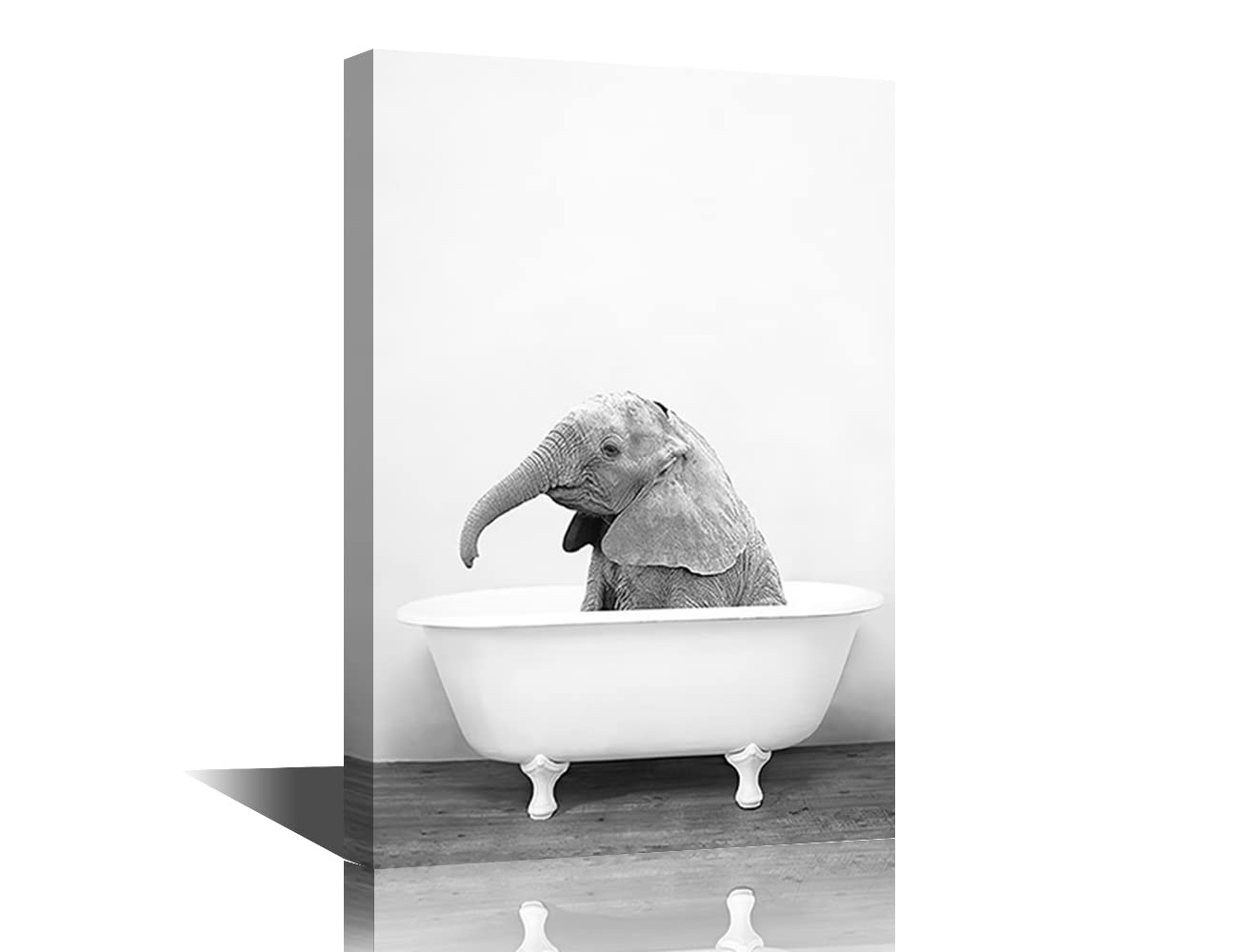 Canvas Wall Art for Living Room Elephant in Bathtub Painting Office Wall Decor Wall Artworks Pictures for Home Decor Decoration, Ready to Hang - Cute Funny Animal Poster Prints Framed - 24"Wx16"H