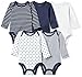Moon and Back Baby Set of 5 Organic Long-Sleeve Bodysuits, Navy Sea, 24 Months