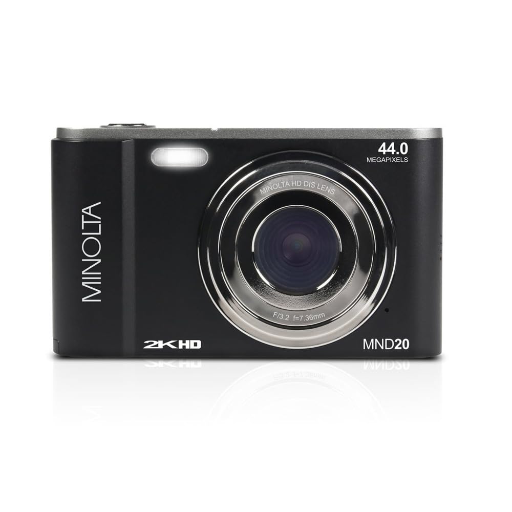 Minolta MND20 44MP Digital Camera – 2.7K Ultra HD Video, 16X Digital Zoom, Anti-Shake Stabilization, Time Lapse, Face Detection, 2.9-inch LCD Display – Lightweight Compact Camera (Black)