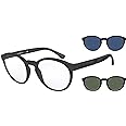 Emporio Armani Men's Ea4152 Prescription Eyewear Frames with Two Interchangeable Sun Clip-ons Round